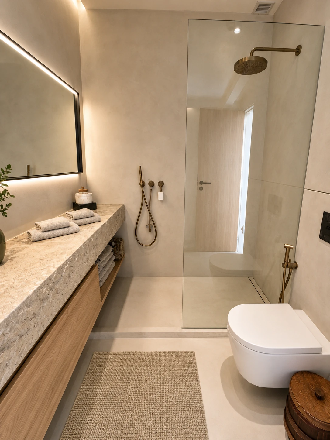Modern bathroom finished with microcement